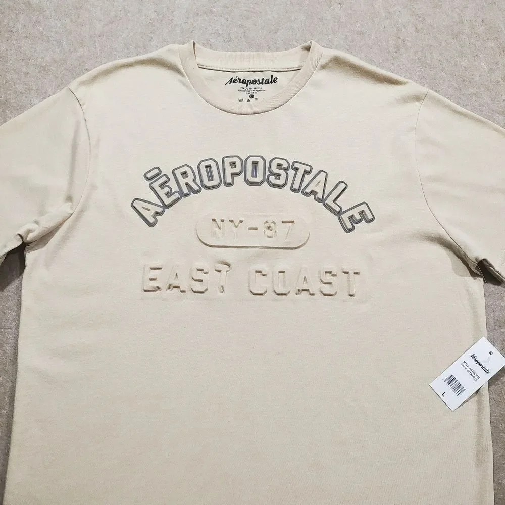 Aeropostale Textured Logo Tan Short Sleeve T-Shirt Mens #7